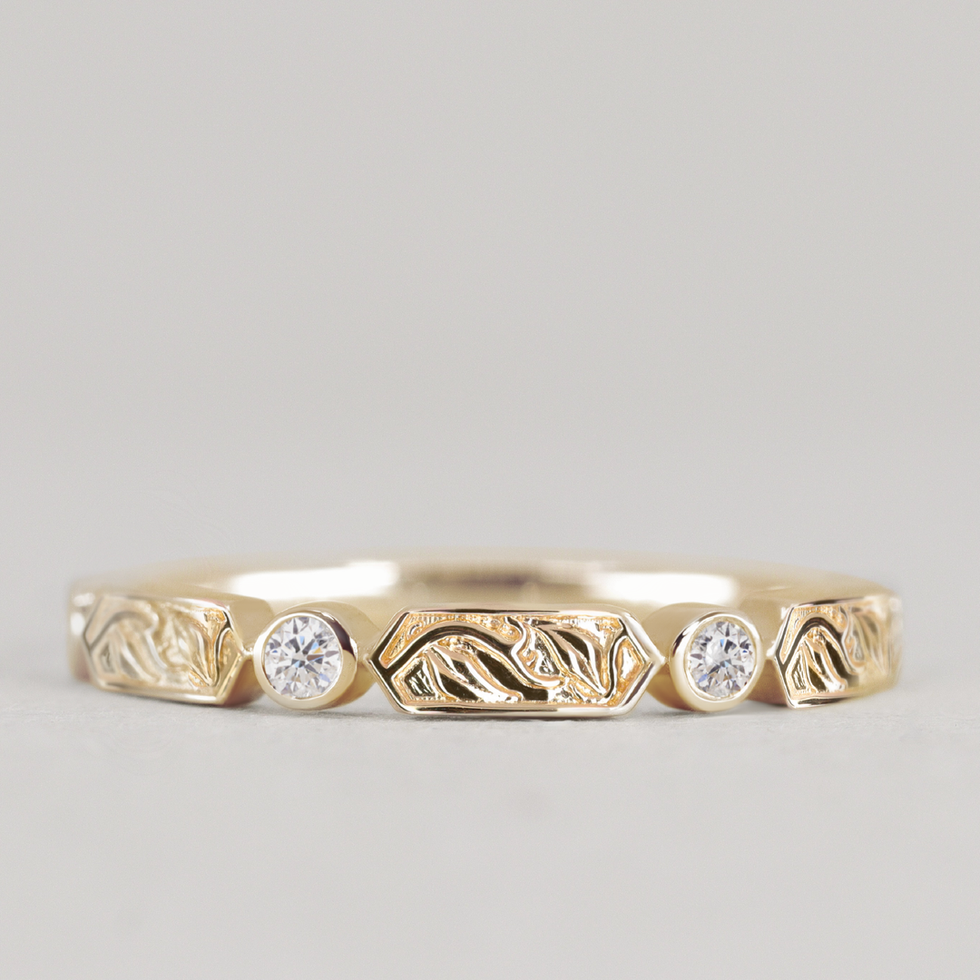 Fern - Floral Motif Diamond Set Vine/Leaf Patterned Wedding Ring - Made-to-Order Wedding Rings - Made-to-Order