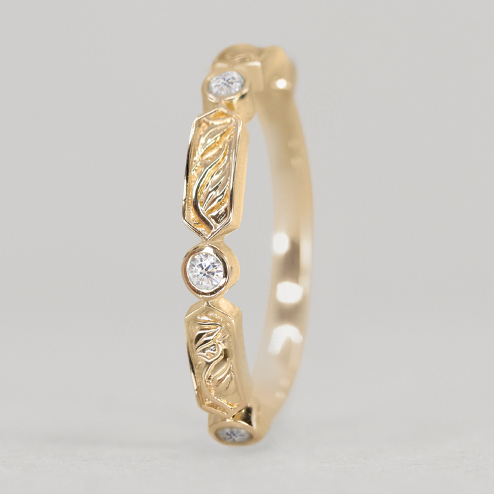 Fern - Floral Motif Diamond Set Vine/Leaf Patterned Wedding Ring - Made-to-Order Wedding Rings - Made-to-Order