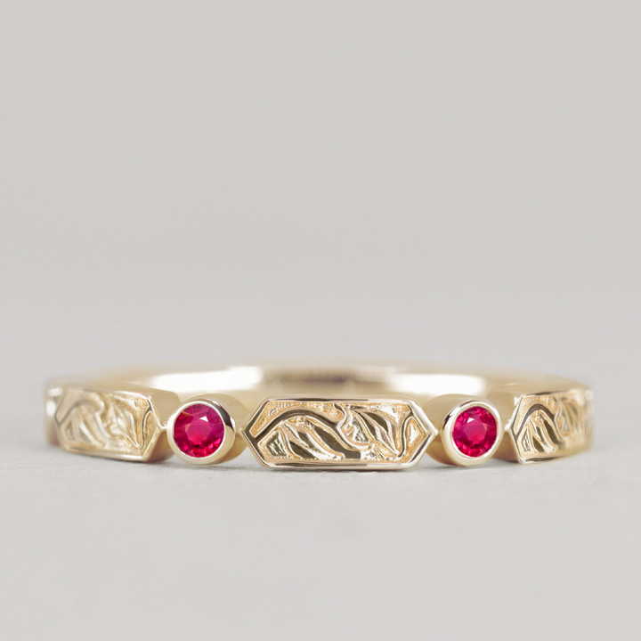 Fern - Floral Emerald, Ruby or Blue Sapphire Set Vine/Leaf Patterned Wedding Ring - Made-to-Order Wedding Rings - Made-to-Order
