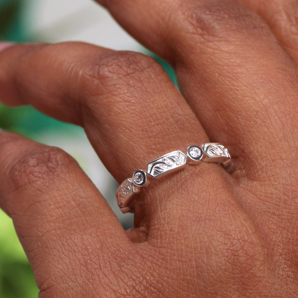 Fern - Floral Motif Diamond Set Vine/Leaf Patterned Wedding Ring - Made-to-Order Wedding Rings - Made-to-Order