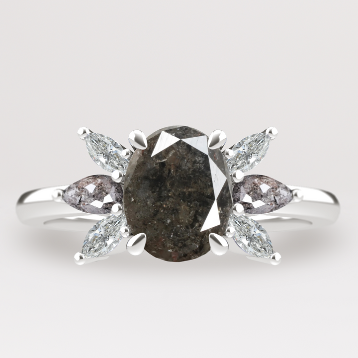 Inez - The Taylor Collection - Oval Salt and Pepper Diamond Cluster Engagement Ring Engagement Rings - Price On Application