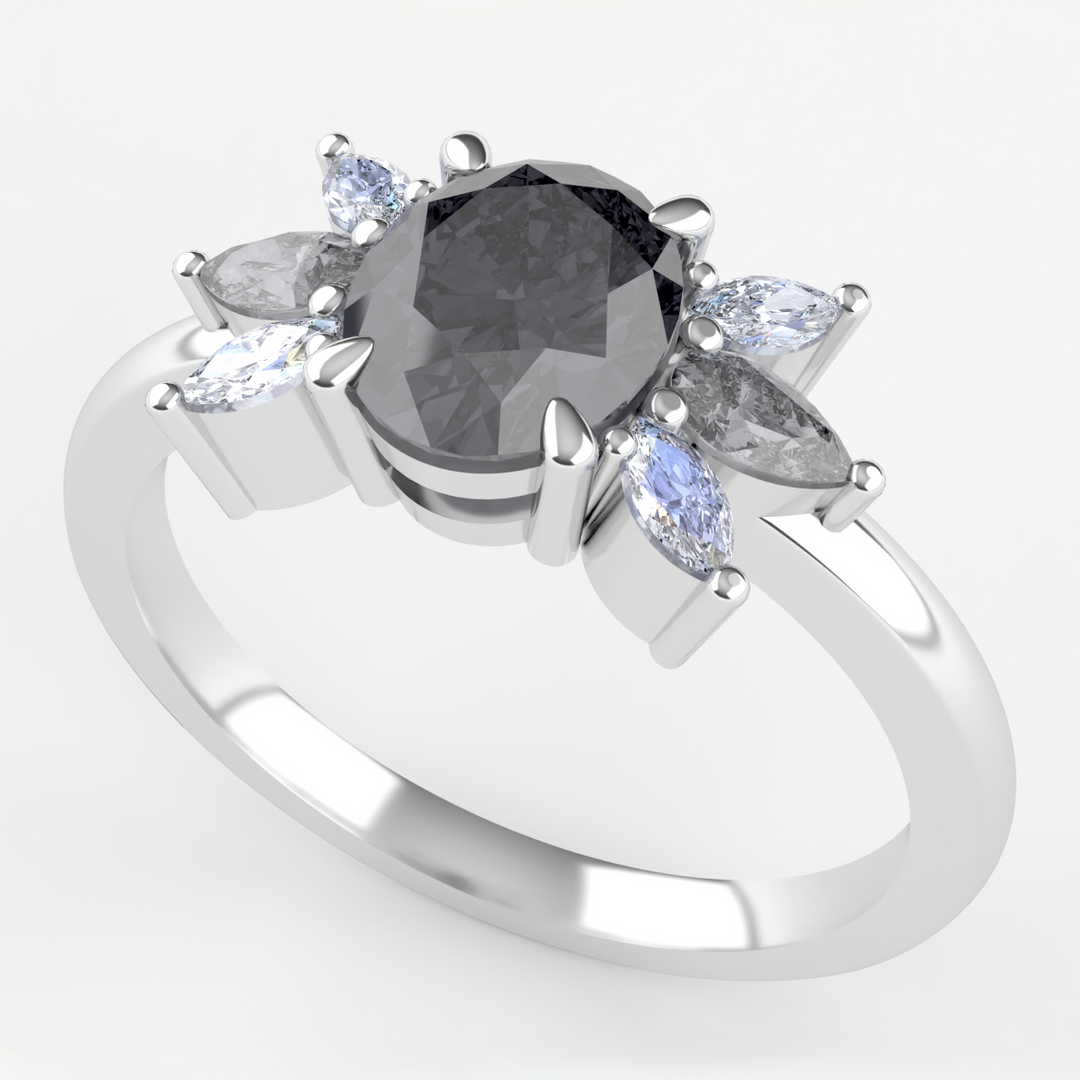 Inez - The Taylor Collection - Oval Salt and Pepper Diamond Cluster Engagement Ring Engagement Rings - Price On Application