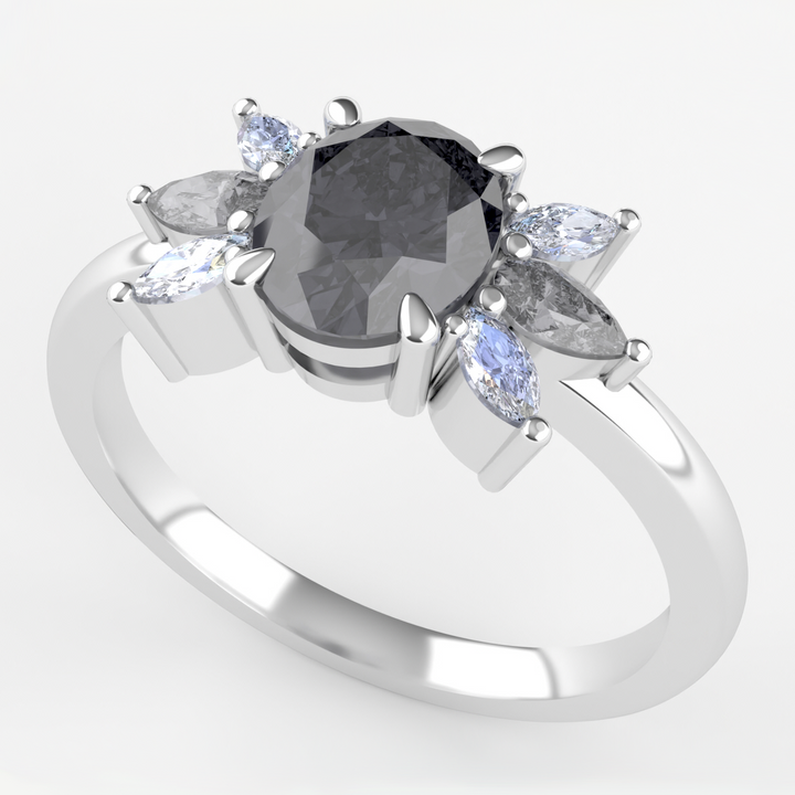 Inez - The Taylor Collection - Oval Salt and Pepper Diamond Cluster Engagement Ring Engagement Rings - Price On Application