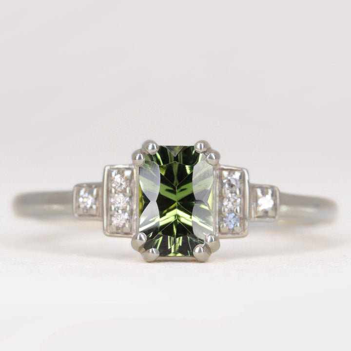 Grace - Optix or Emerald Cut Green Tourmaline Cluster Art Deco Engagement Ring Engagement Rings - Made-to-Order