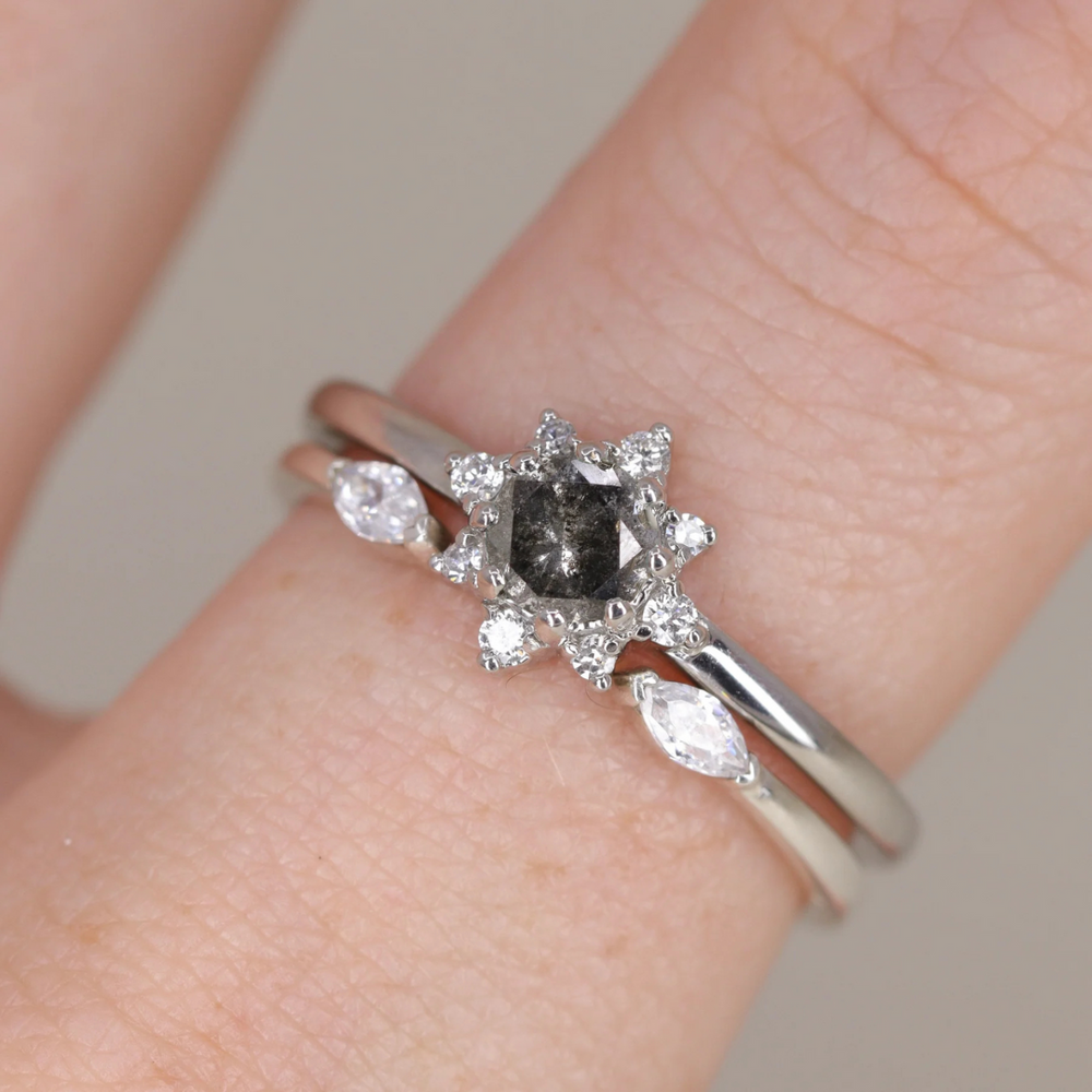 Mabel - Round Brilliant Cut Salt and Pepper Diamond Halo Engagement Ring Engagement Rings - Made-to-Order