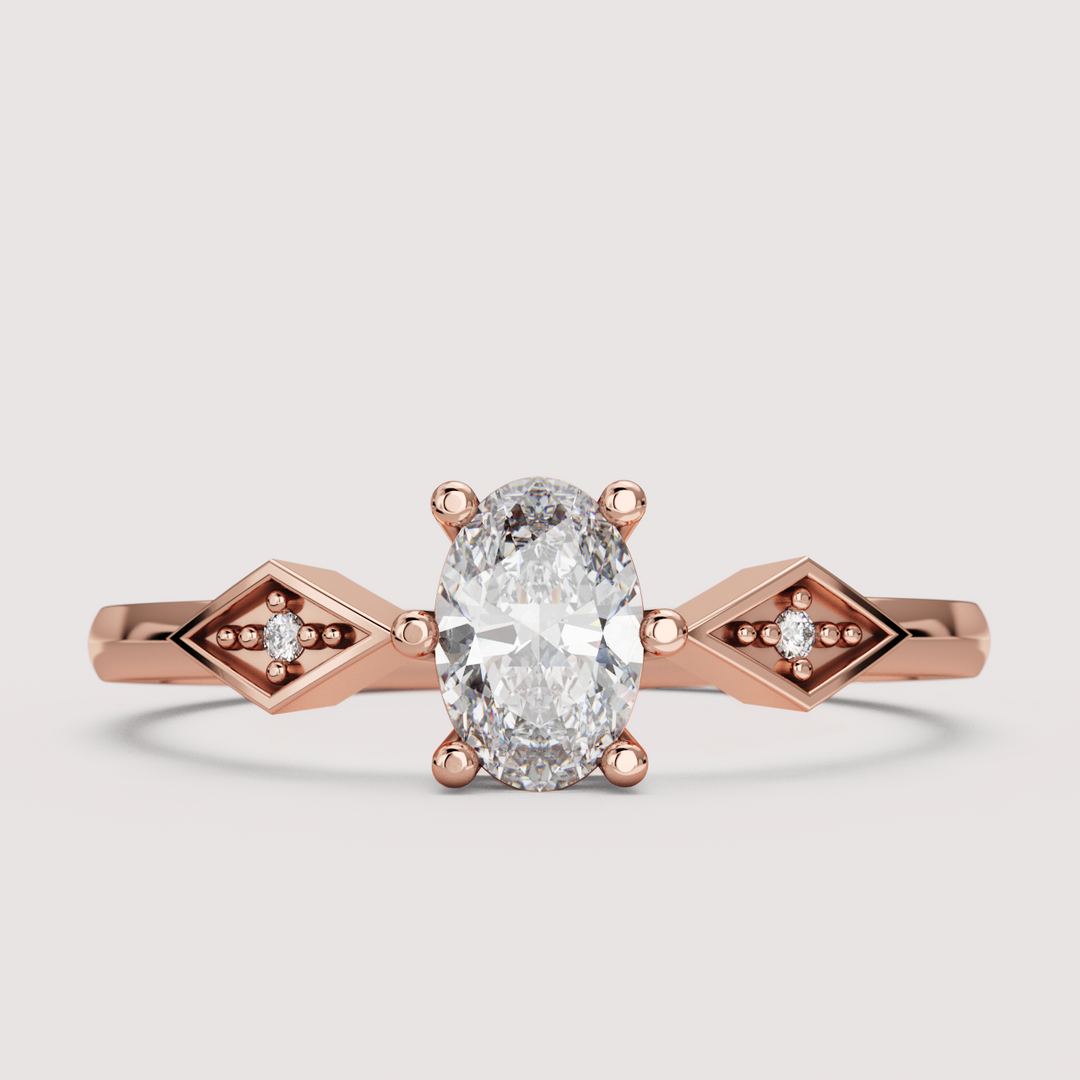 Hollie - Oval Cut Art Deco Trilogy Engagement Ring Setting