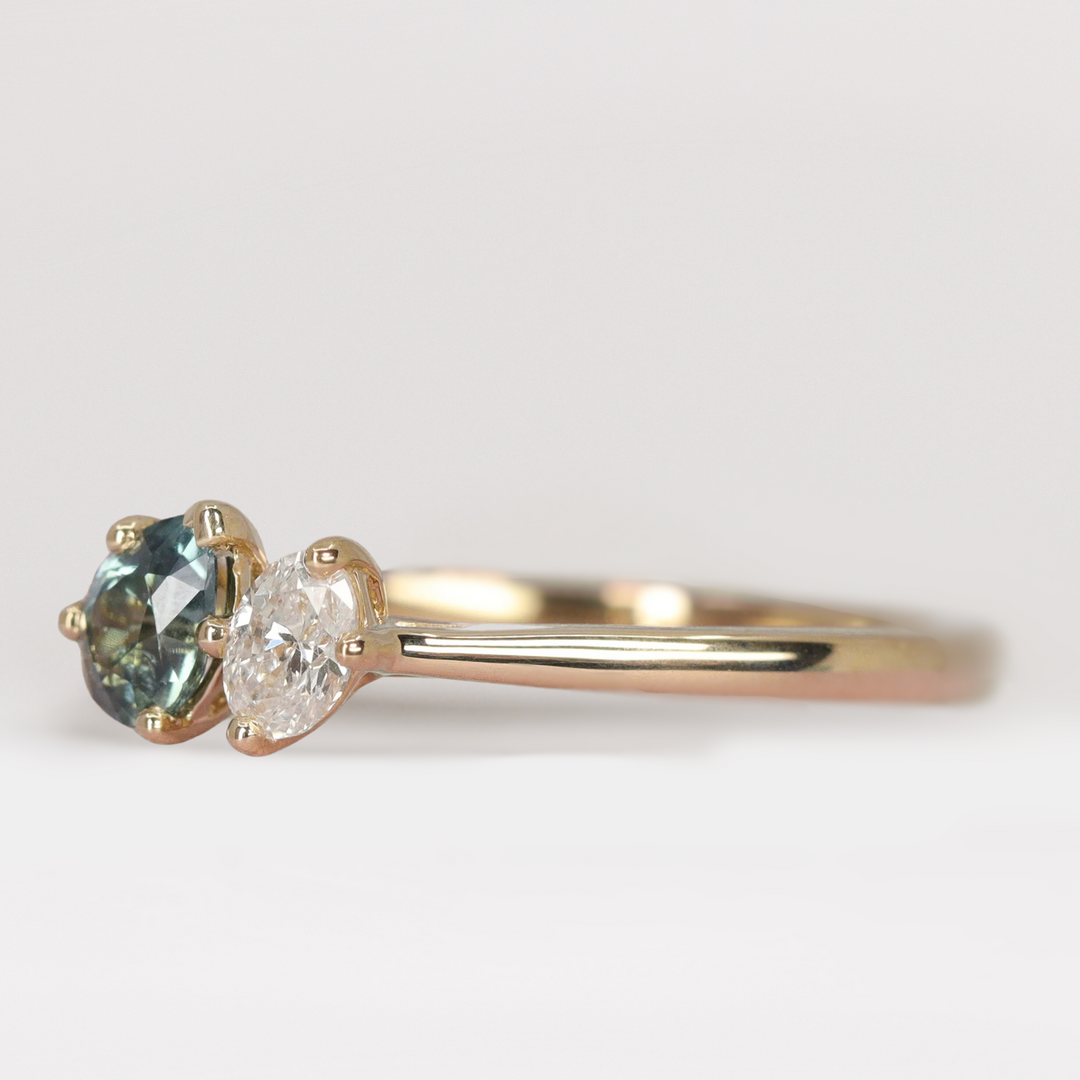 Juno - Teardrop/Pear Cut Teal Sapphire and Oval Diamond Toi et Moi Engagement Ring Engagement Rings - Price On Application