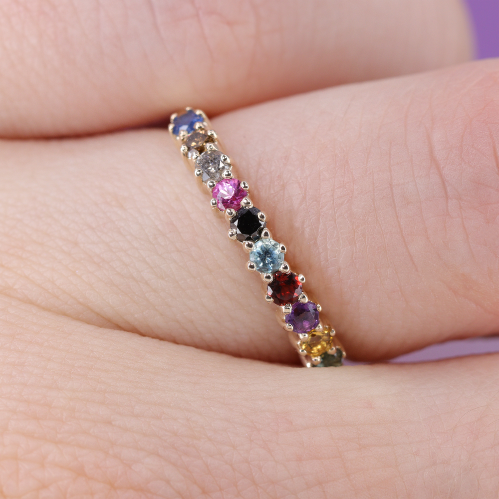 Karma - The Taylor Collection - Coloured Gemstone Half Eternity Band Wedding Rings - Made-to-Order