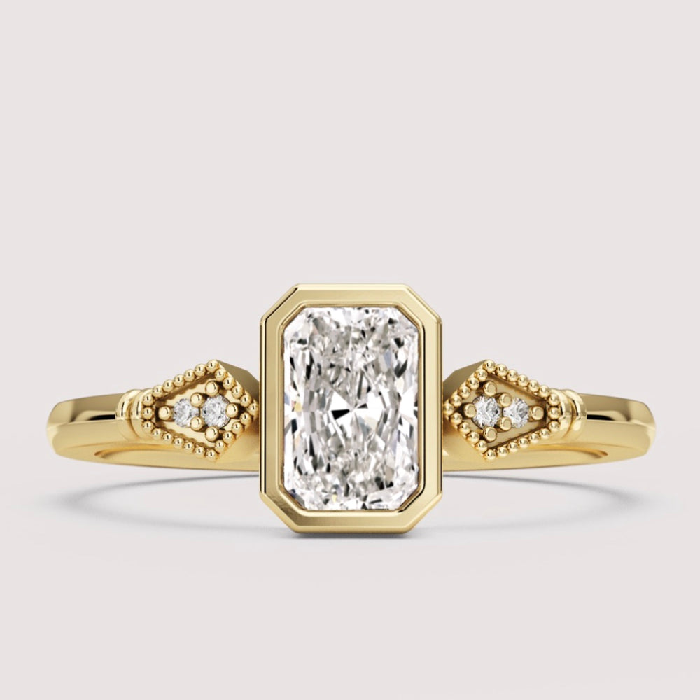 Lola - Radiant Cut Bezel Set Art Deco Engagement Ring Setting