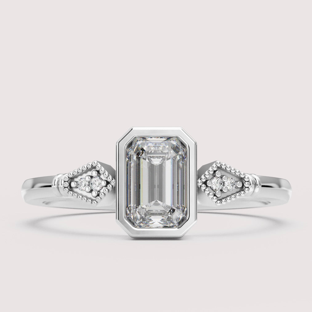 Lola - Emerald Cut Bezel Set Art Deco Engagement Ring Setting