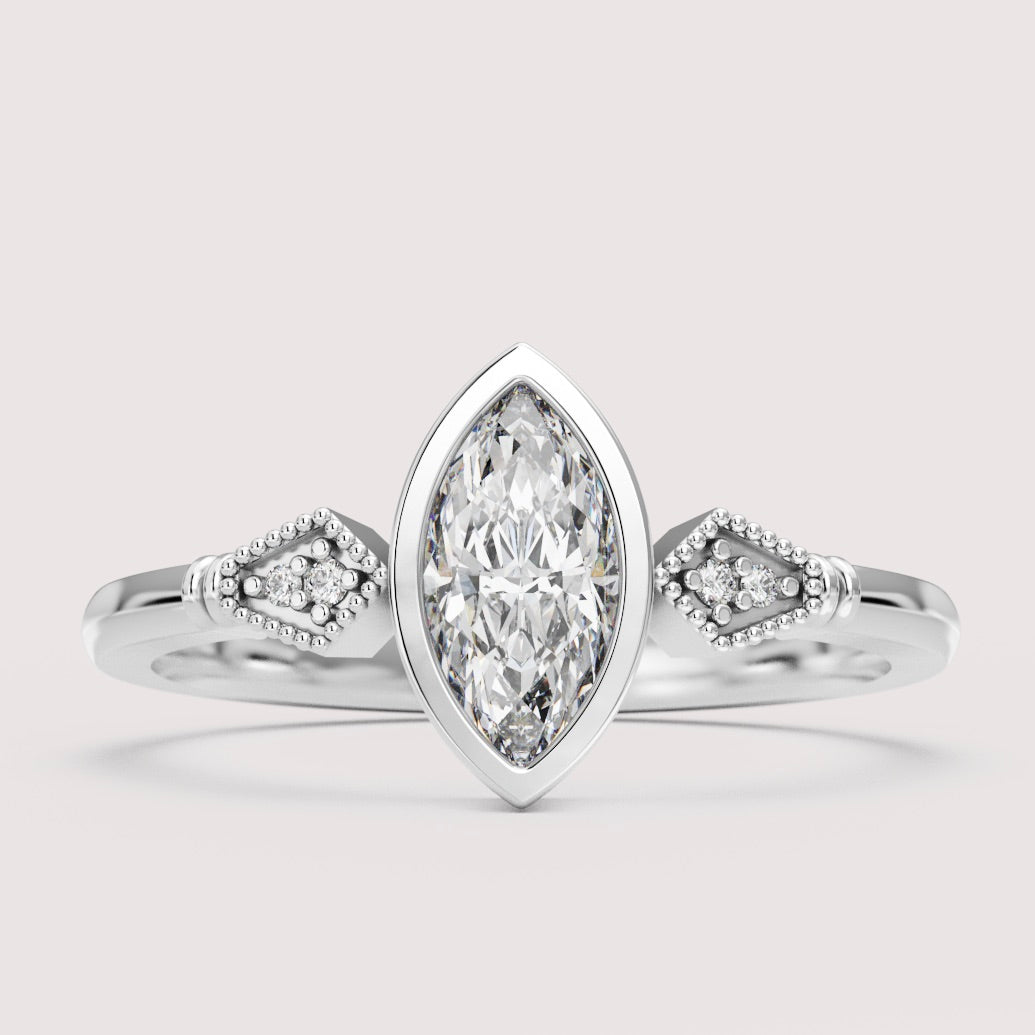Lola - Marquise Cut Bezel Set Art Deco Engagement Ring Setting