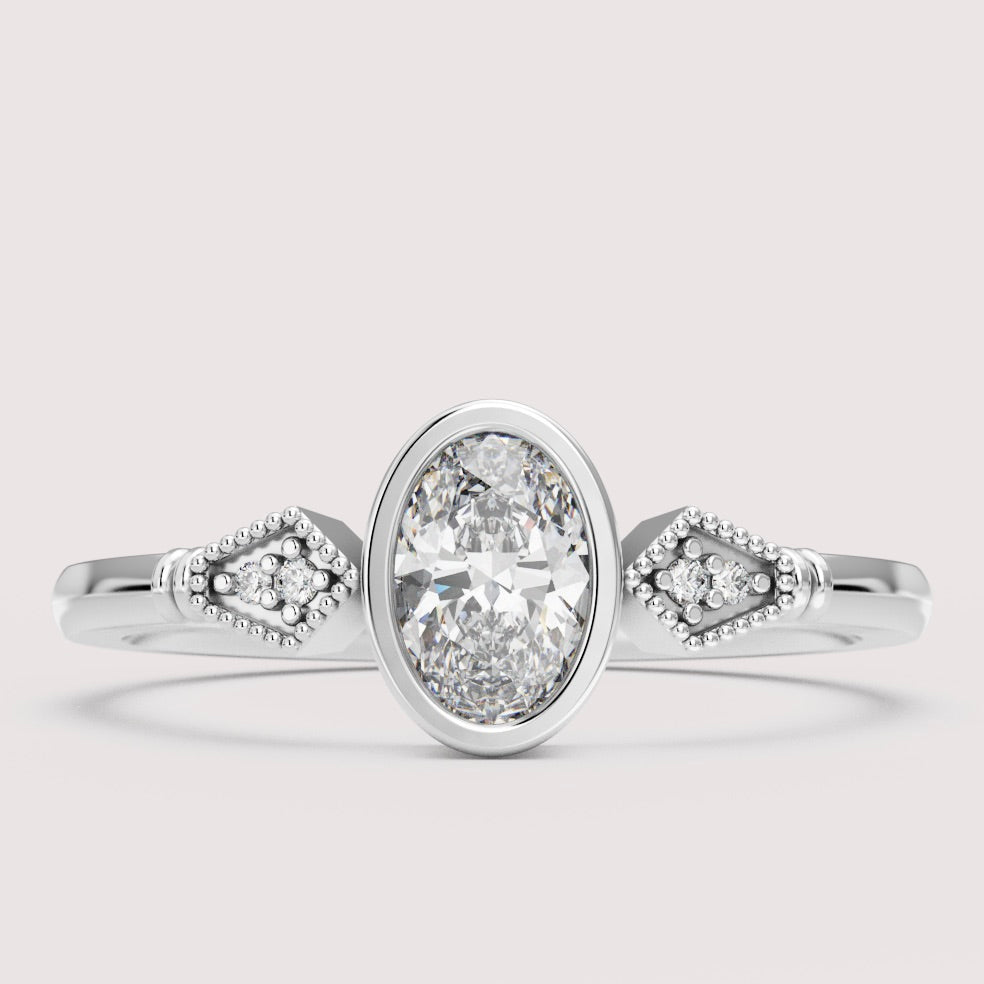 Lola - Oval Cut Bezel Set Art Deco Engagement Ring Setting
