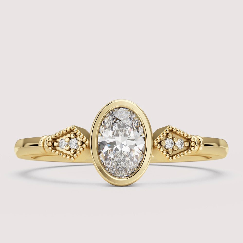 Lola - Oval Cut Bezel Set Art Deco Engagement Ring Setting