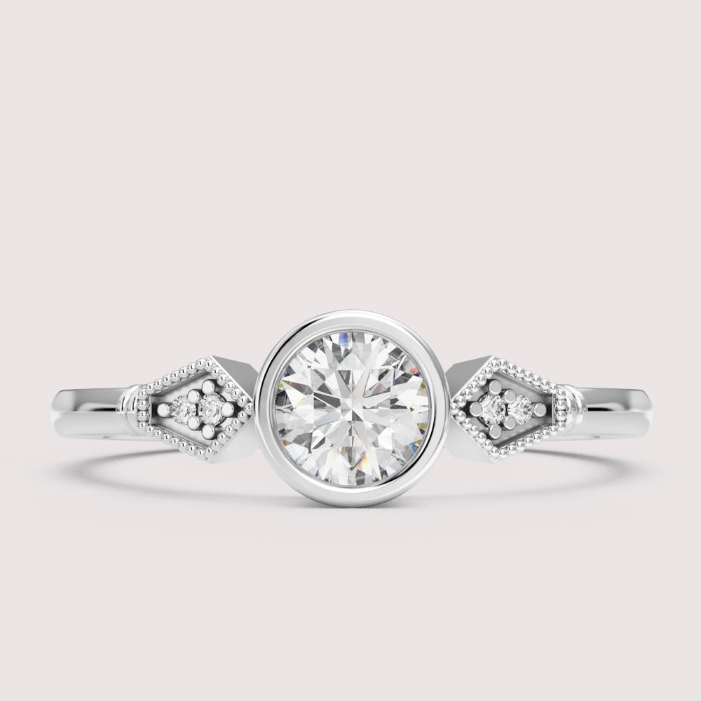 Lola - Round Brilliant Cut Bezel Set Art Deco Engagement Ring Setting