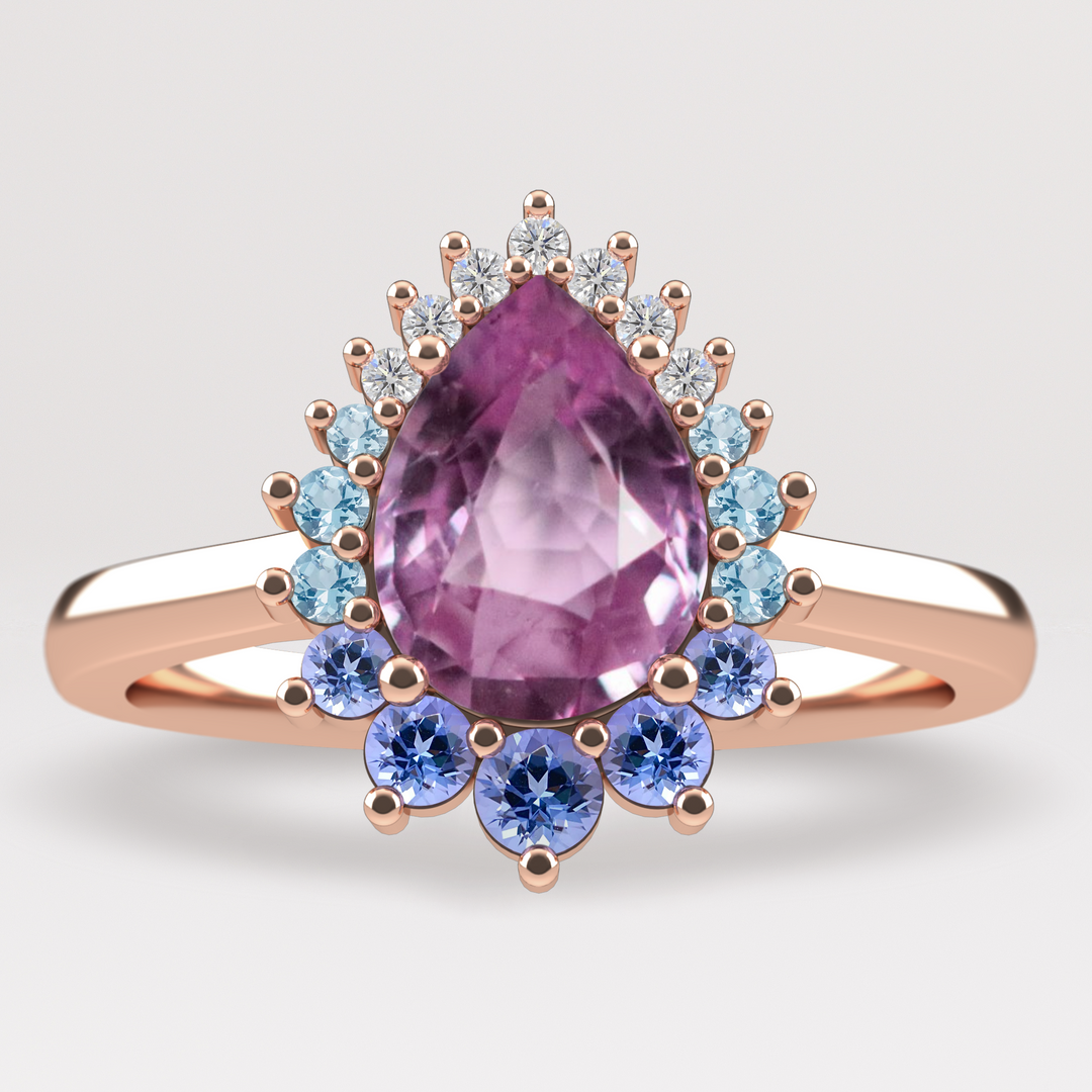 Stella - The Taylor Collection - Pear Pink Sapphire and Graduated Ombre Halo Engagement Ring Engagement Rings - Price On Application