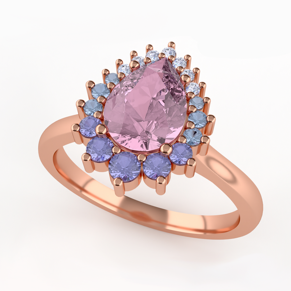 Stella - The Taylor Collection - Pear Pink Sapphire and Graduated Ombre Halo Engagement Ring Engagement Rings - Price On Application