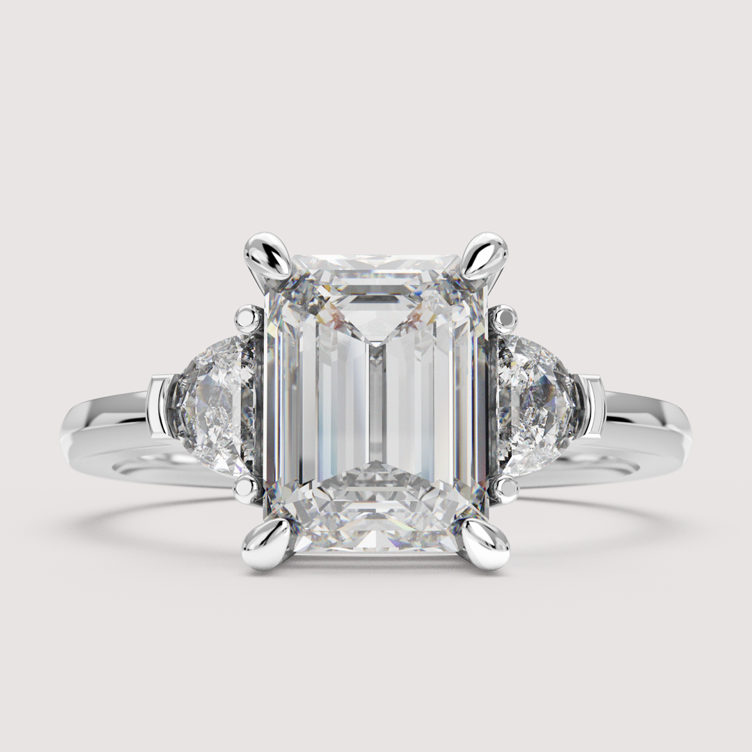 Luna - Emerald Cut and Half Moon Trilogy Engagement Ring Setting