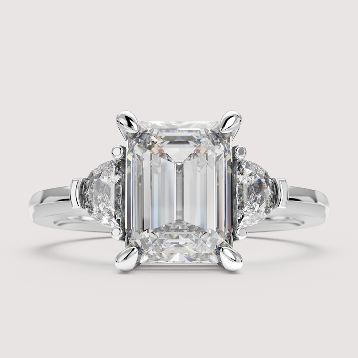 Luna - Emerald Cut and Half Moon Trilogy Engagement Ring Setting