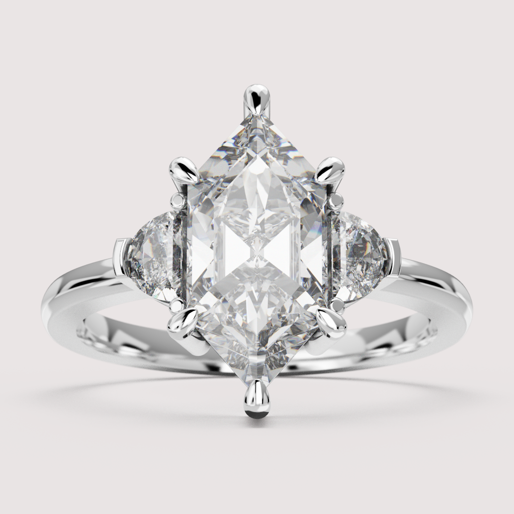 Luna - Hexagon Cut and Half Moon Trilogy Engagement Ring Setting