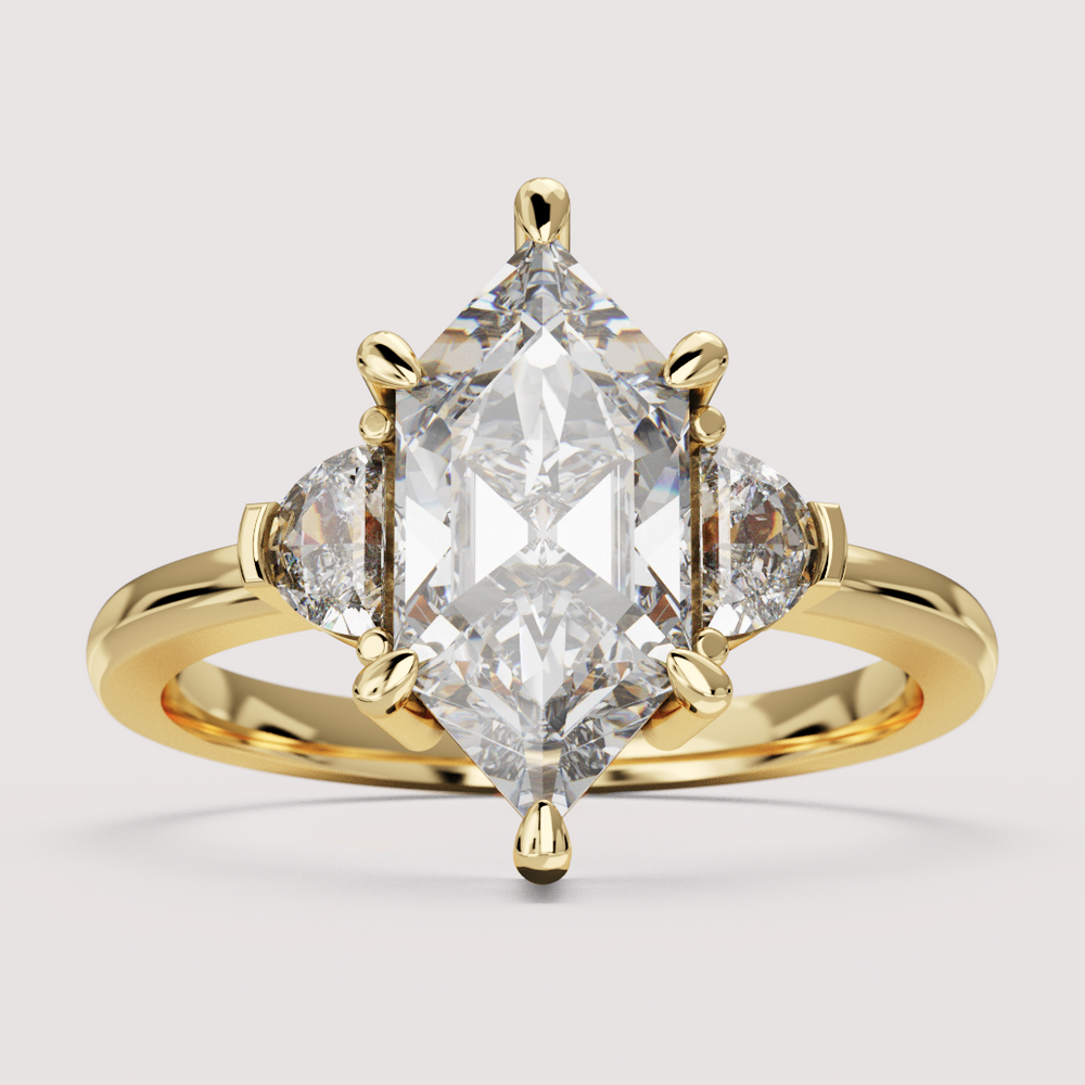 Luna - Hexagon Cut and Half Moon Trilogy Engagement Ring Setting