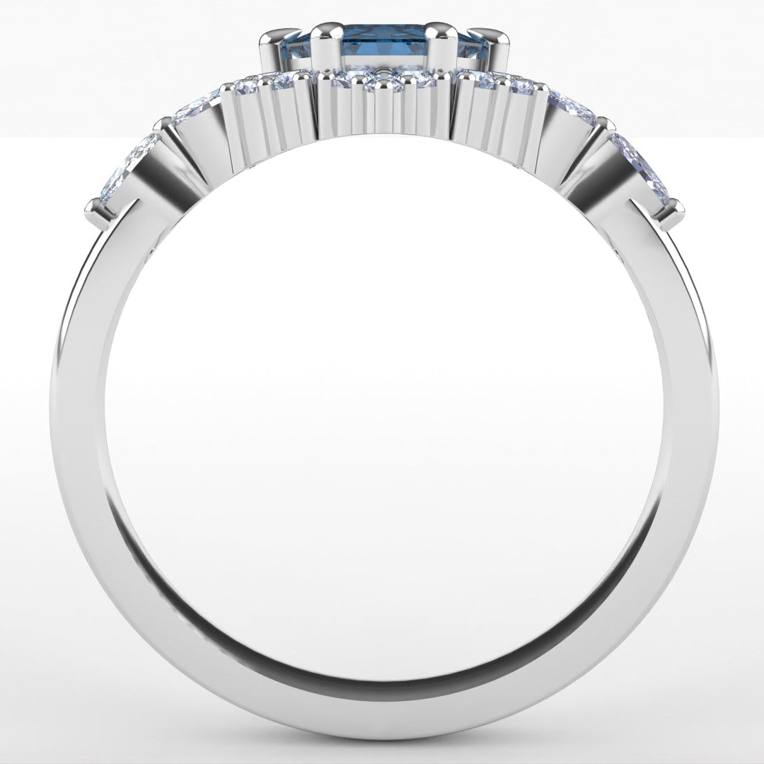 Daisy - The Taylor Collection - Hexagon Cut Blue Moissanite Cluster Halo Engagement Ring Engagement Rings - Price On Application