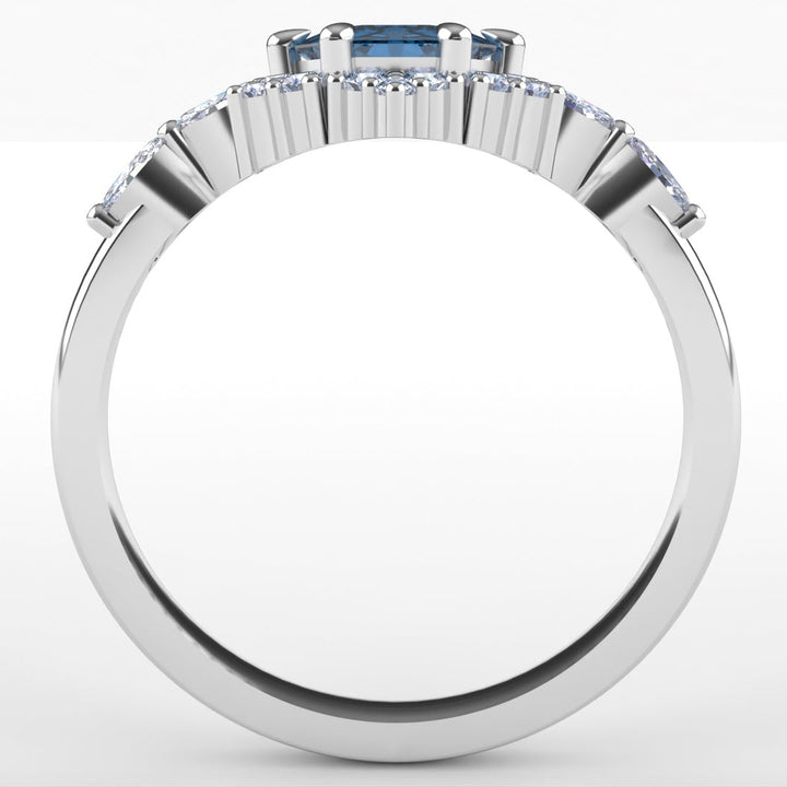 Daisy - The Taylor Collection - Hexagon Cut Blue Moissanite Cluster Halo Engagement Ring Engagement Rings - Price On Application