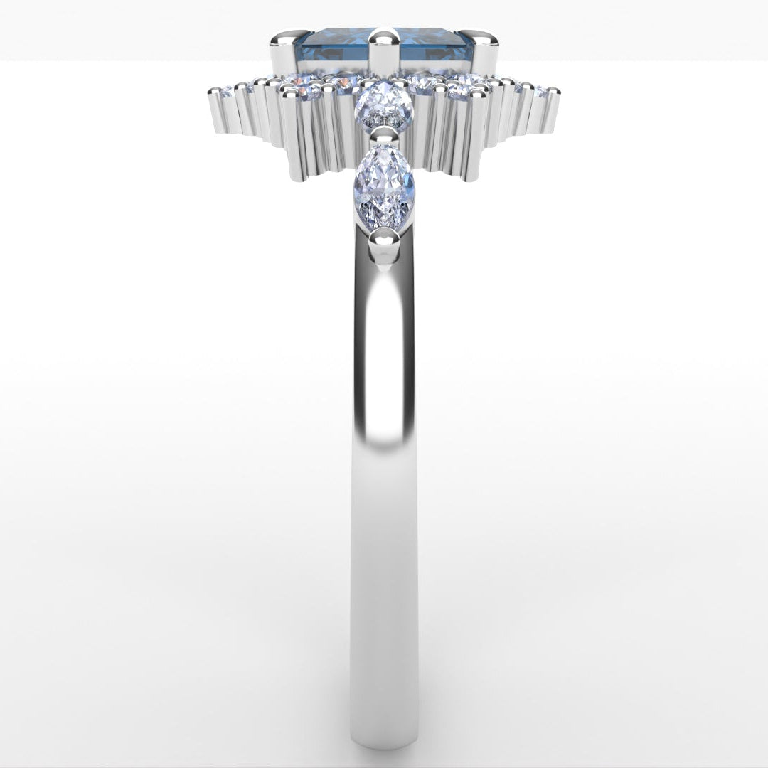 Daisy - The Taylor Collection - Hexagon Cut Blue Moissanite Cluster Halo Engagement Ring Engagement Rings - Price On Application