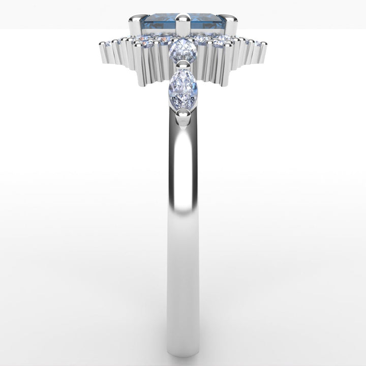 Daisy - The Taylor Collection - Hexagon Cut Blue Moissanite Cluster Halo Engagement Ring Engagement Rings - Price On Application