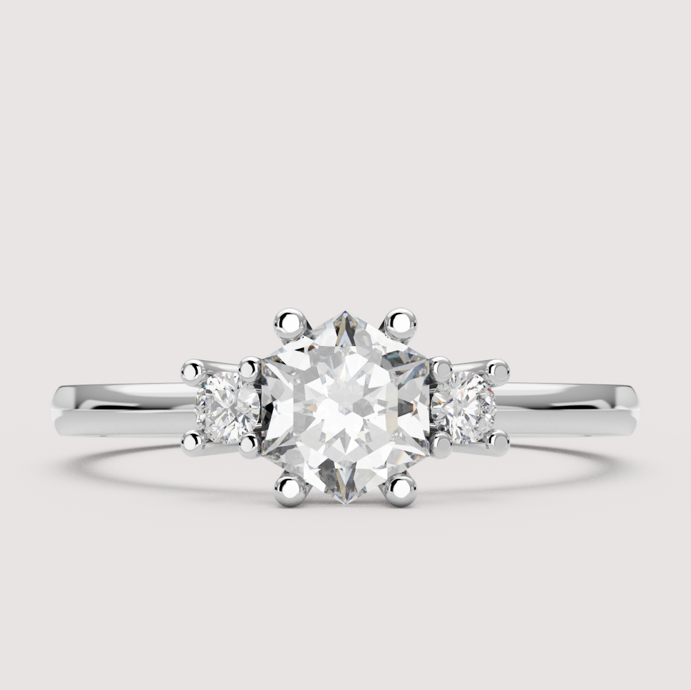 Millie - Hexagon Cut Classic Trilogy Engagement Ring Setting