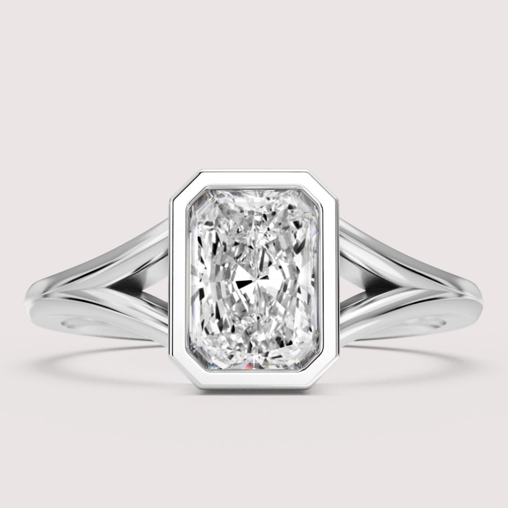 Natasha - Radiant Cut Bezel Set Split Shank Solitaire Engagement Ring Setting