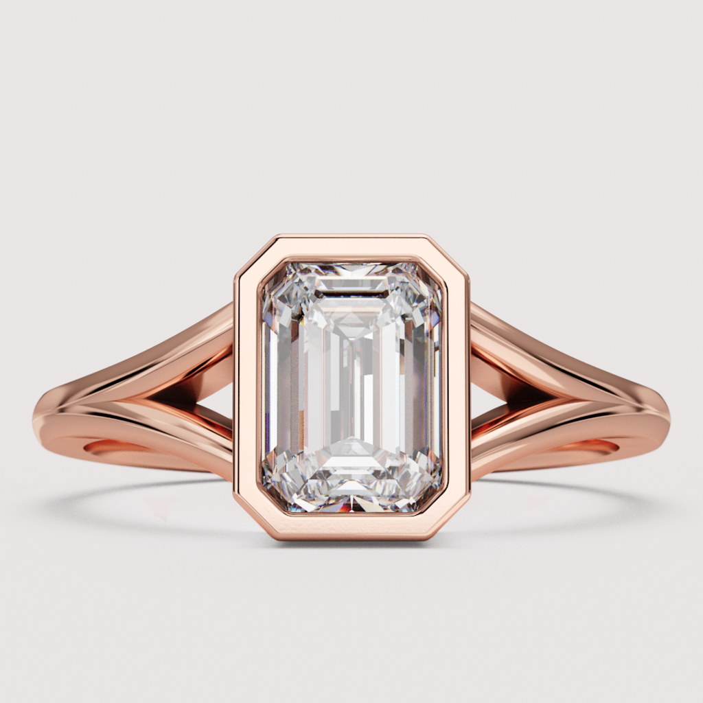 Natasha - Emerald Cut Bezel Set Split Shank Solitaire Engagement Ring Setting