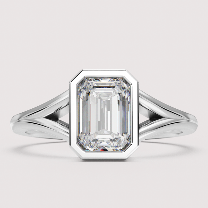 Natasha - Emerald Cut Bezel Set Split Shank Solitaire Engagement Ring Setting