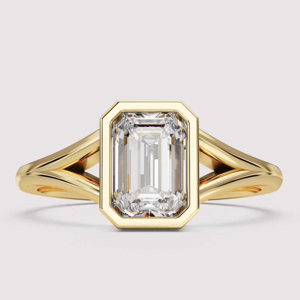 Natasha - Emerald Cut Bezel Set Split Shank Solitaire Engagement Ring Setting