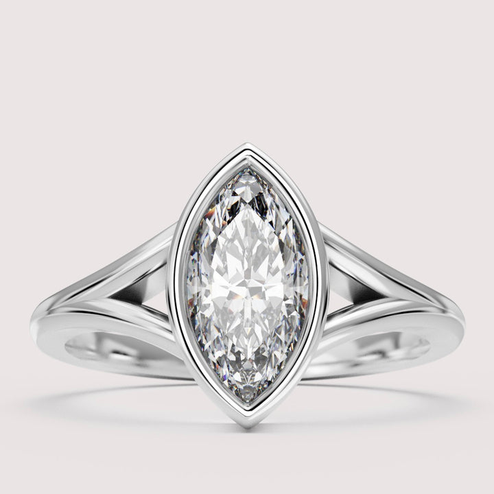 Natasha - Marquise Cut Bezel Set Split Shank Solitaire Engagement Ring Setting