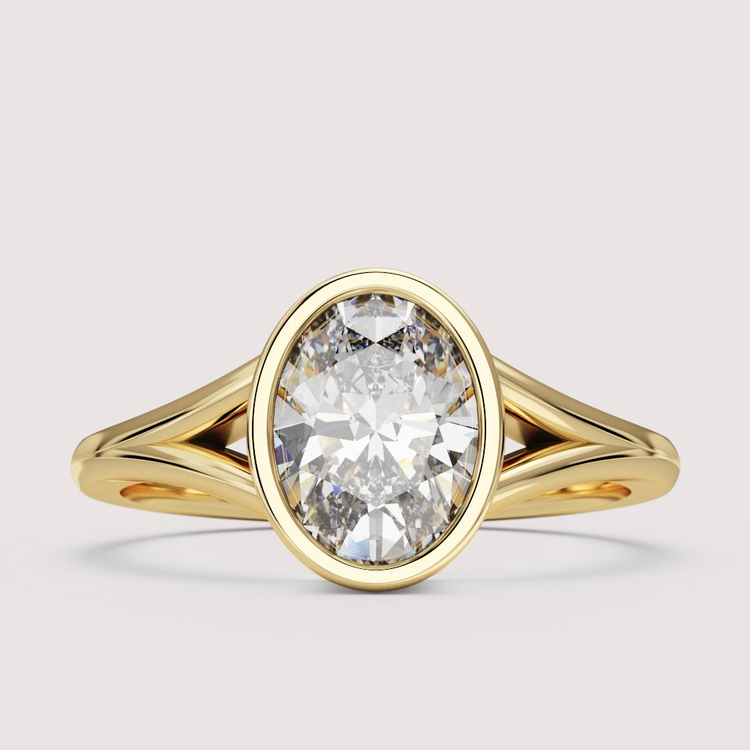 Natasha - Oval Cut Bezel Set Split Shank Solitaire Engagement Ring Setting