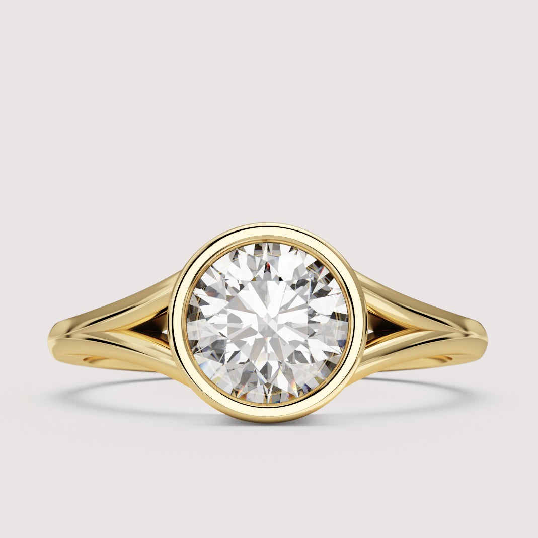 Natasha - Round Brilliant Cut Bezel Set Split Shank Solitaire Engagement Ring Setting