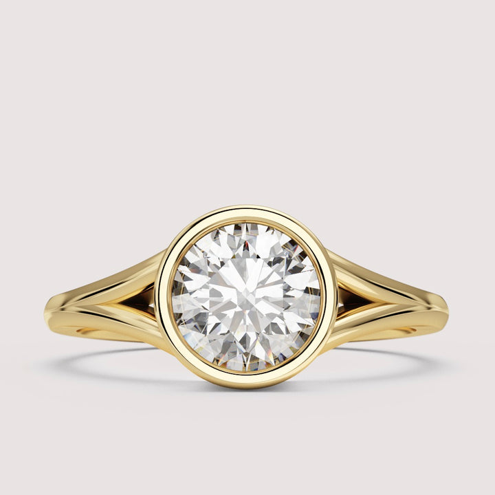 Natasha - Round Brilliant Cut Bezel Set Split Shank Solitaire Engagement Ring Setting
