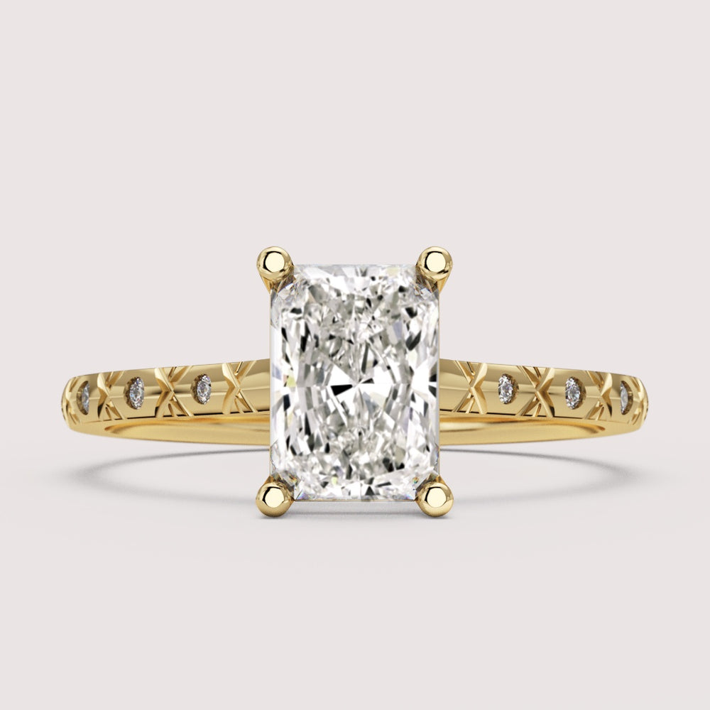 Penelope - Radiant Cut Patterned Band Solitaire Engagement Ring Setting