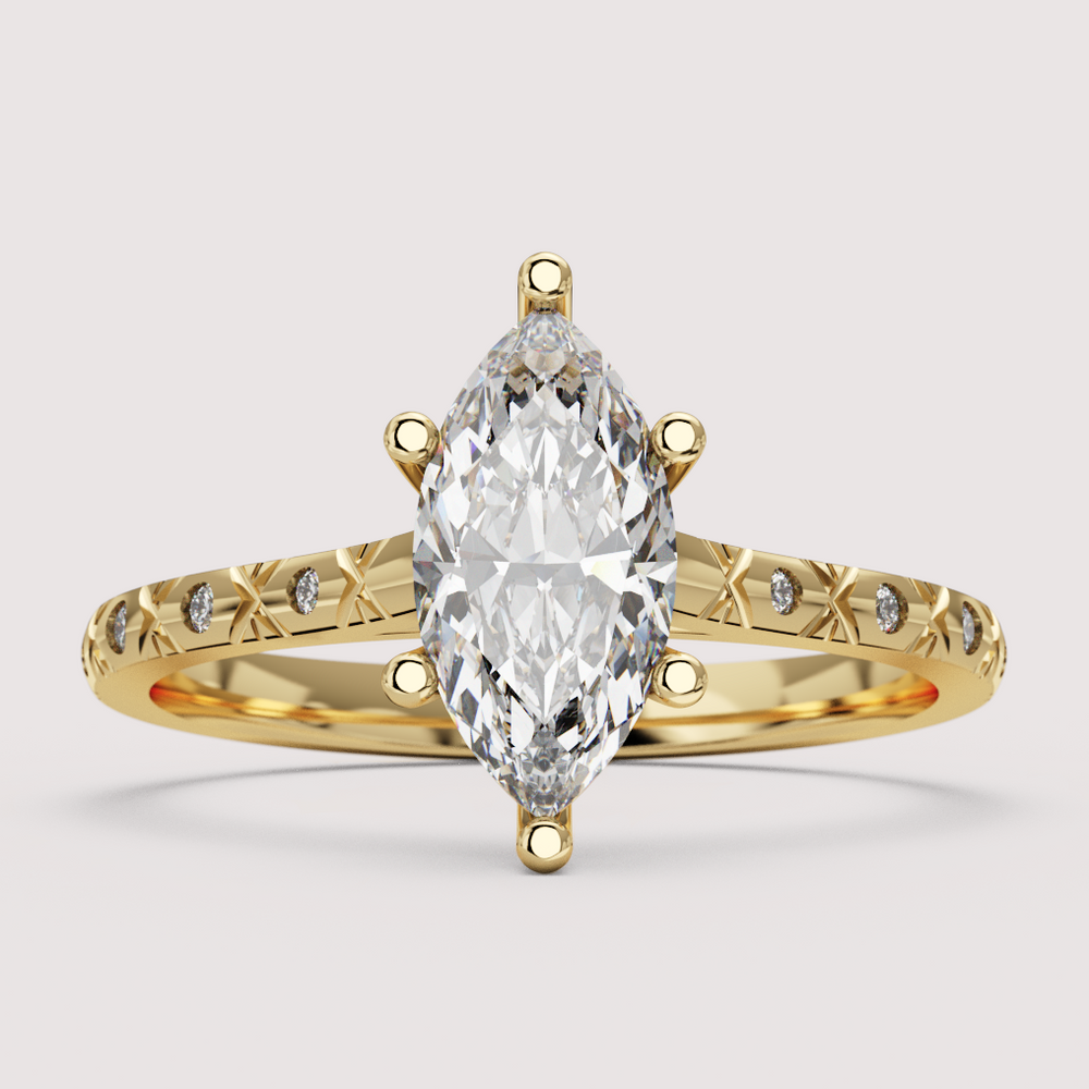 Penelope - Marquise Cut Patterned Band Solitaire Engagement Ring Setting