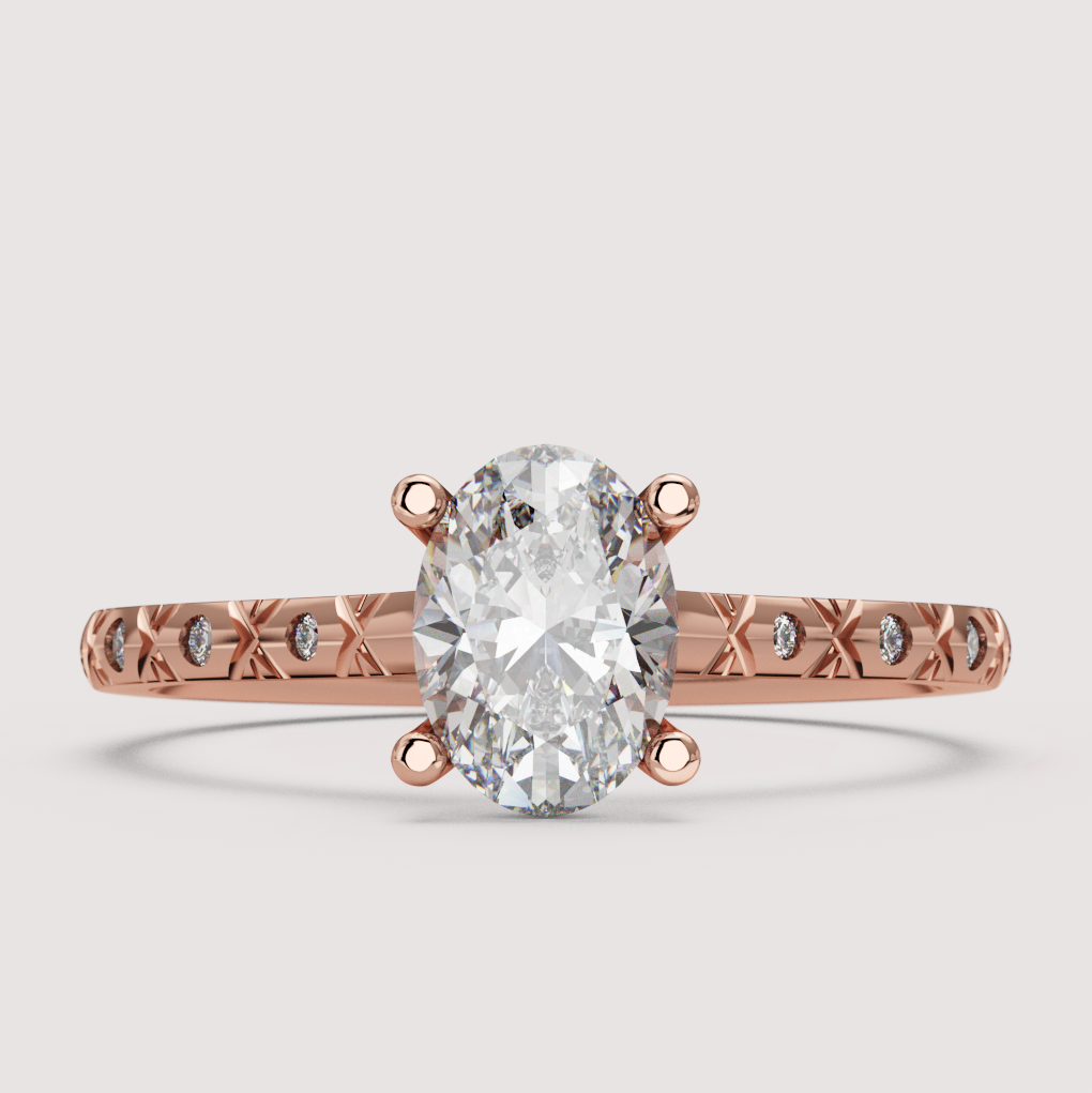 Penelope - Oval Cut Patterned Band Solitaire Engagement Ring Setting