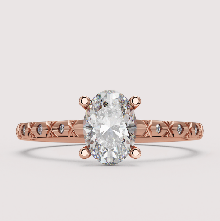 Penelope - Oval Cut Patterned Band Solitaire Engagement Ring Setting