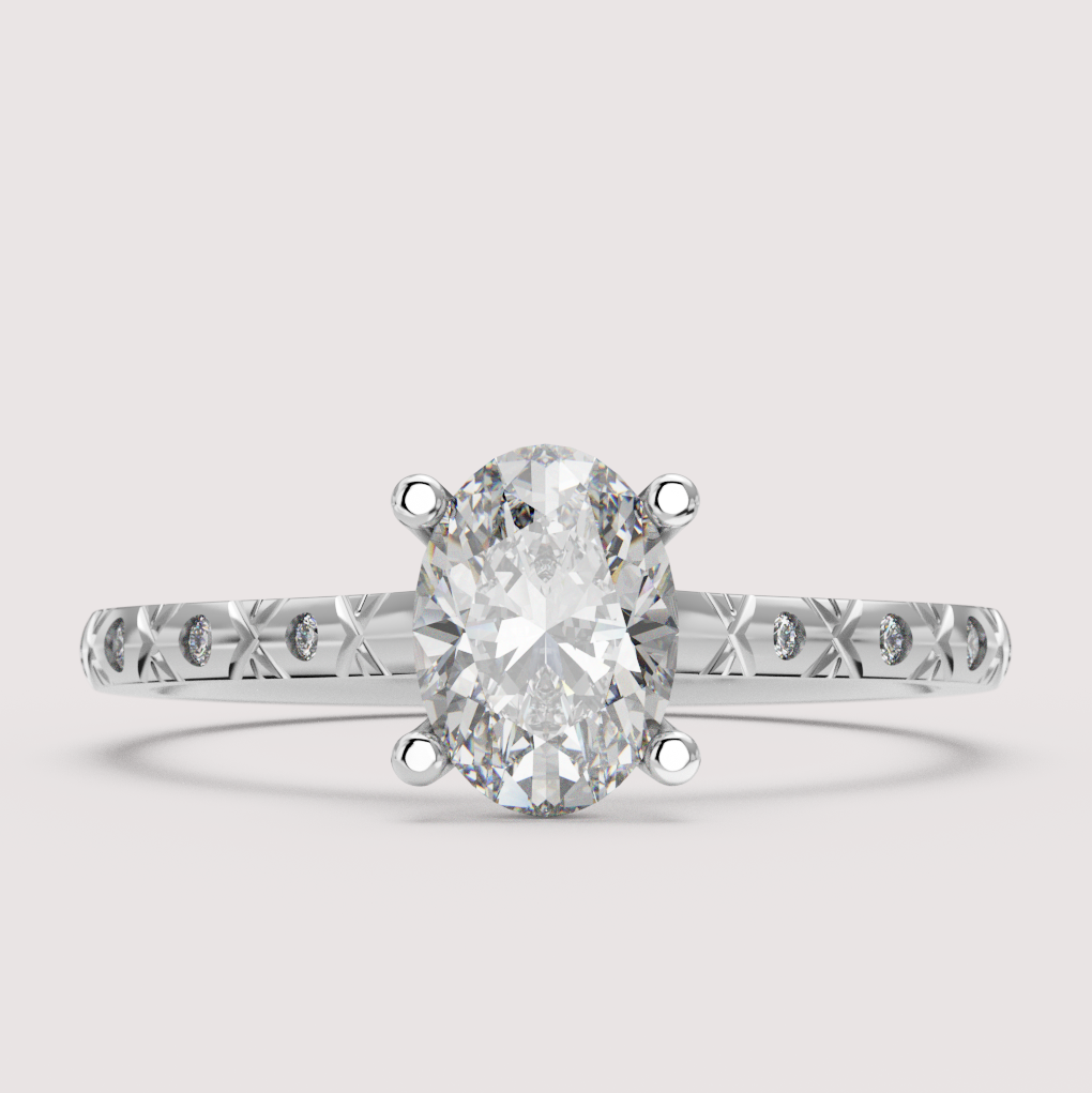 Penelope - Oval Cut Patterned Band Solitaire Engagement Ring Setting