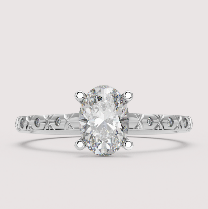 Penelope - Oval Cut Patterned Band Solitaire Engagement Ring Setting