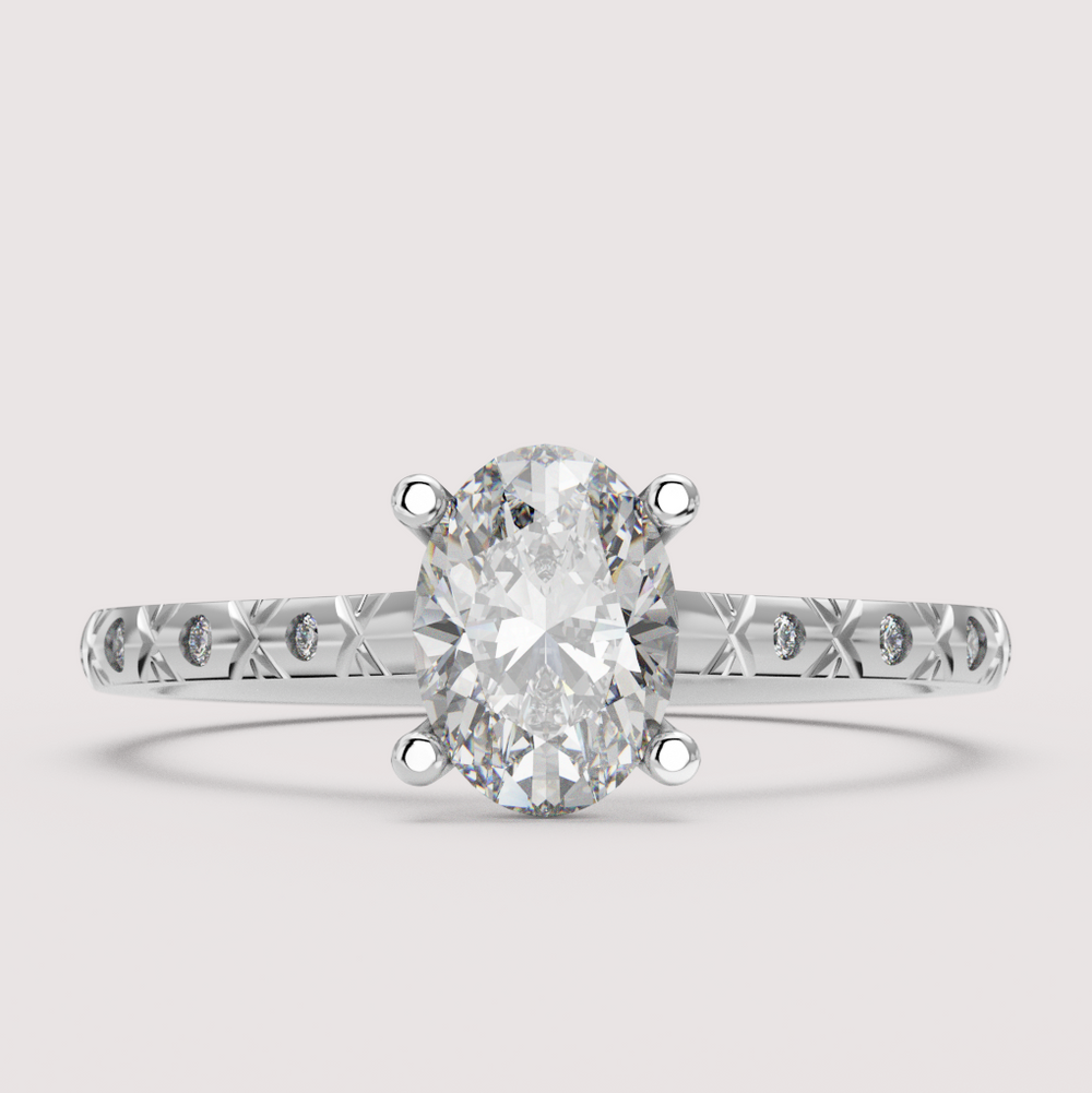 Penelope - Oval Cut Patterned Band Solitaire Engagement Ring Setting