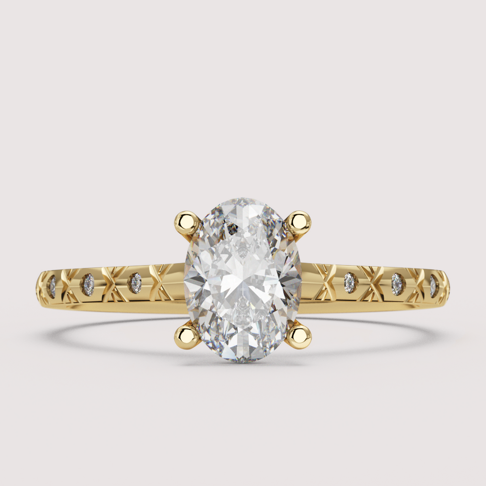 Penelope - Oval Cut Patterned Band Solitaire Engagement Ring Setting