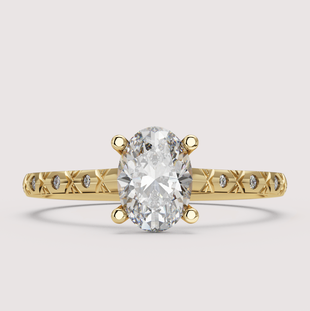 Penelope - Oval Cut Patterned Band Solitaire Engagement Ring Setting
