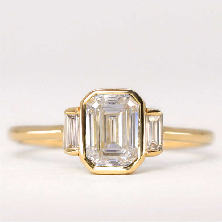 Phoebe - Emerald Cut Diamond Bezel Set Trilogy Engagement Ring Setting