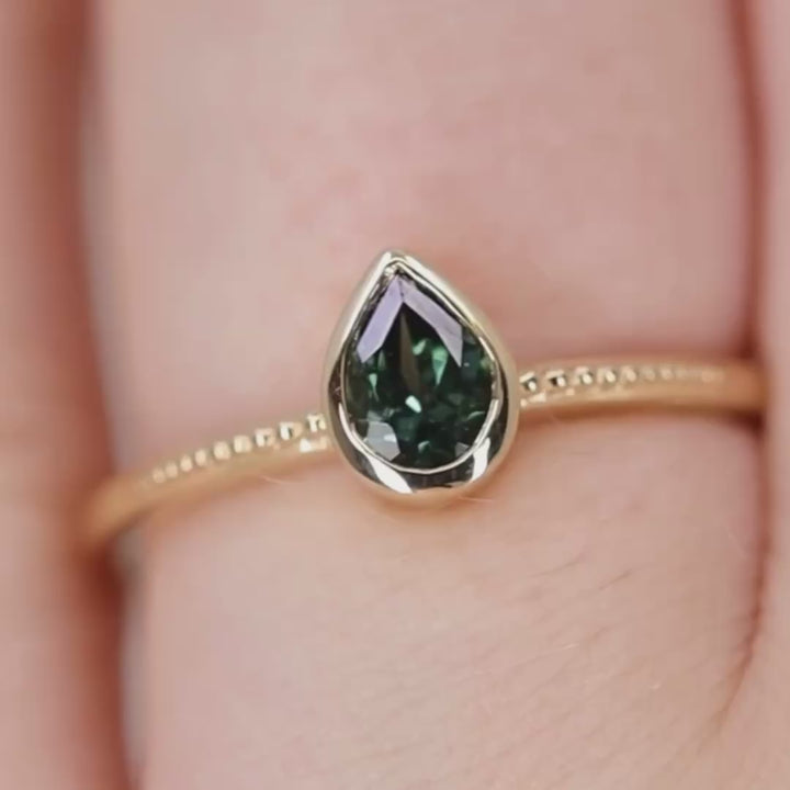 Nina - Teal Tourmaline Art Deco Solitaire Ring Engagement Rings - Price On Application