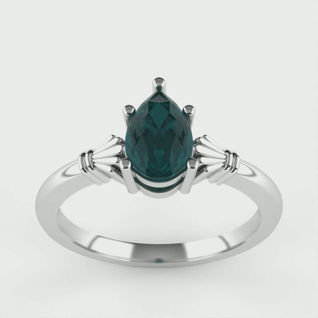 Tilly - Pear Teardrop Cut Teal Sapphire Art Deco Solitaire Engagement Ring Engagement Rings - Price On Application
