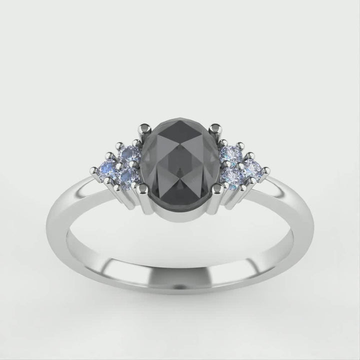 Henrietta - Oval Cut Salt and Pepper Diamond Cluster Engagement Ring Engagement Rings - Price On Application